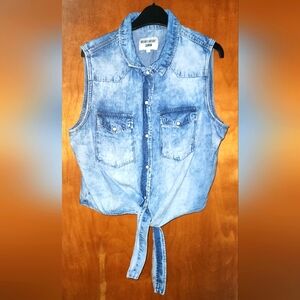Denim Sleeveless Button-Up Top